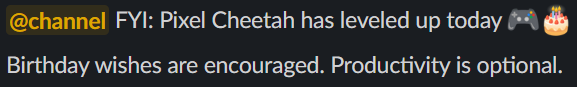 Birthday Butler Slack Message Example