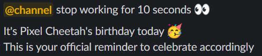 Birthday Butler Slack Message Example